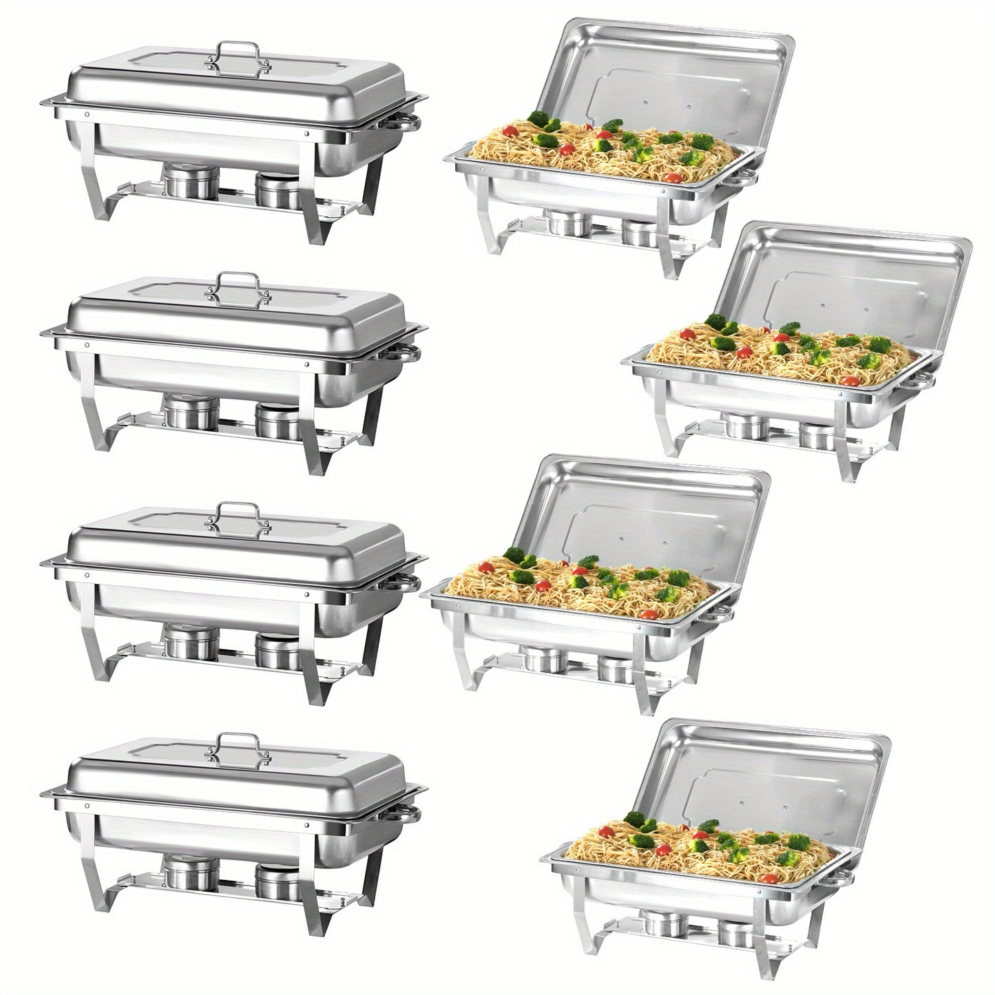 2/4/6/8 Stück 9L Chafing Dish Buffet Set Edelstahl Warmhaltebehälter Speisenwärmer Wärmebehälter für Catering, Buffet und Party