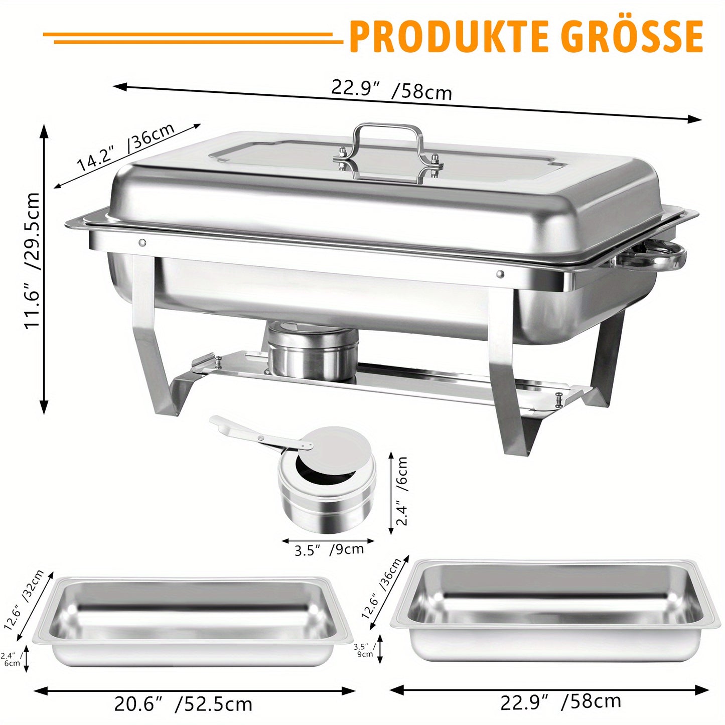 2/4/6/8 Stück 9L Chafing Dish Buffet Set Edelstahl Warmhaltebehälter Speisenwärmer Wärmebehälter für Catering, Buffet und Party