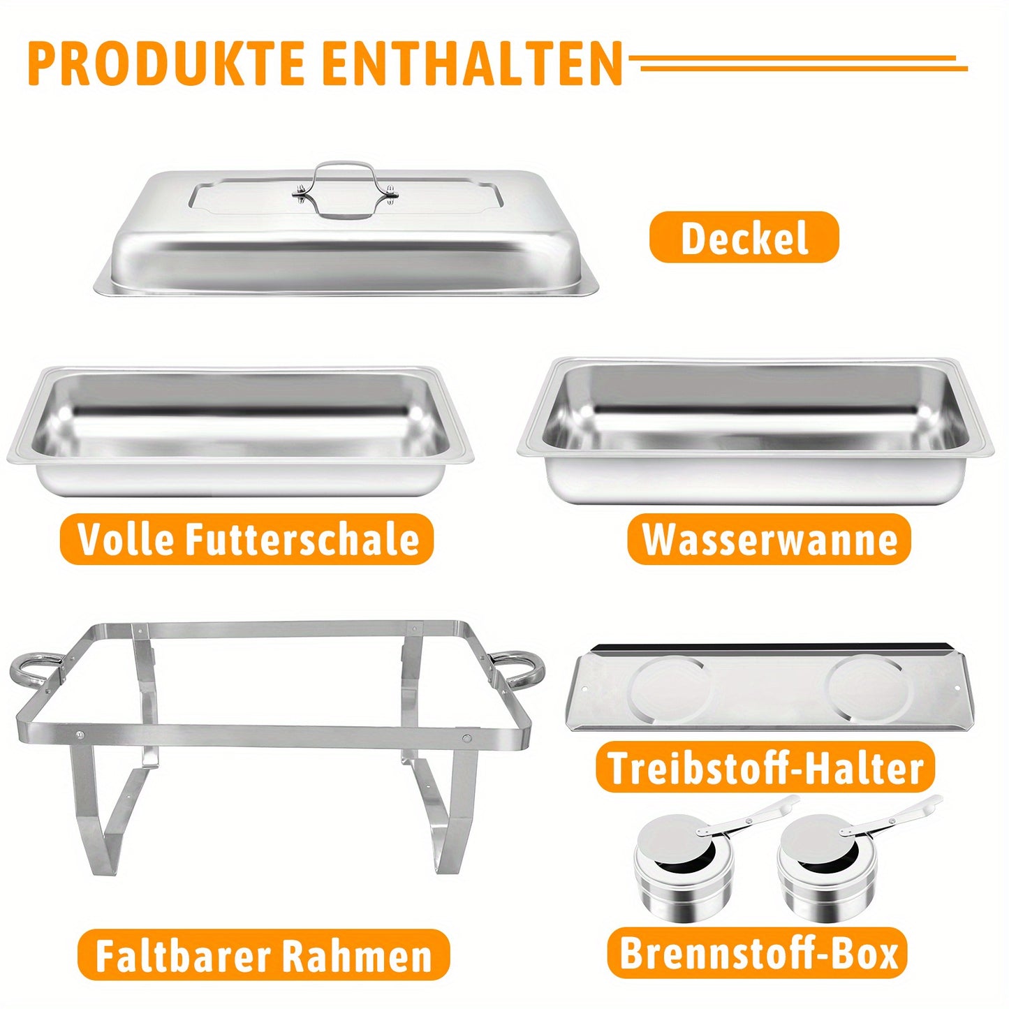 2/4/6/8 Stück 9L Chafing Dish Buffet Set Edelstahl Warmhaltebehälter Speisenwärmer Wärmebehälter für Catering, Buffet und Party