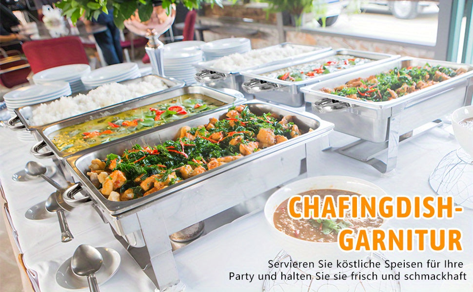 2/4/6/8 Stück 9L Chafing Dish Buffet Set Edelstahl Warmhaltebehälter Speisenwärmer Wärmebehälter für Catering, Buffet und Party