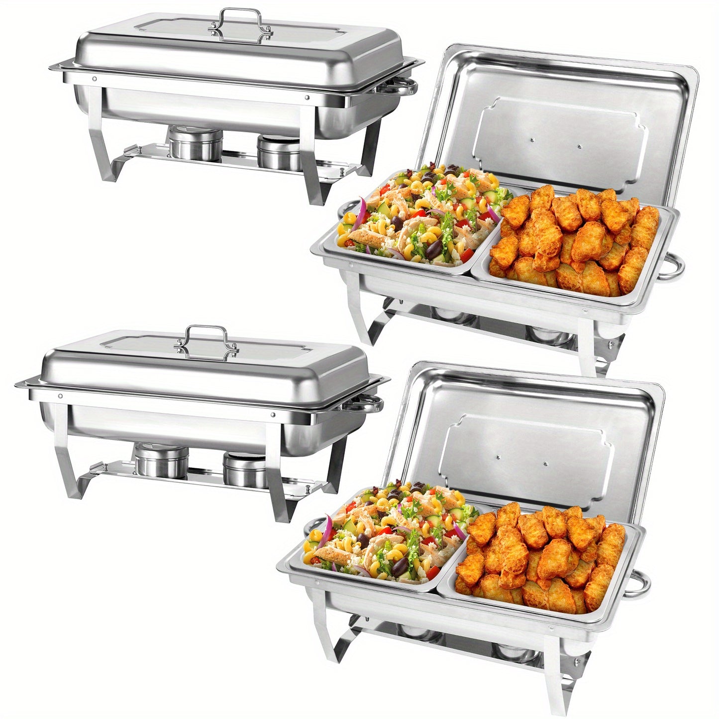 2/4/6/8 Stück 9L Chafing Dish Buffet Set Edelstahl mit halber Größe Lebensmittel Pfannen Wärmebehälter für Catering, Buffet und Party