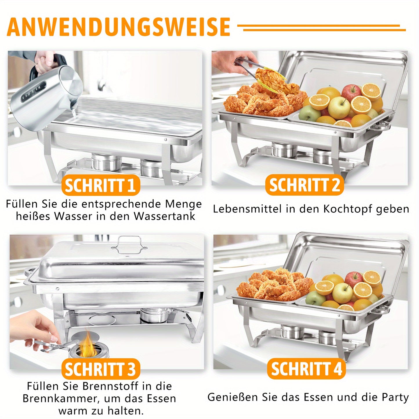 2/4/6/8 Stück 9L Chafing Dish Buffet Set Edelstahl mit halber Größe Lebensmittel Pfannen Wärmebehälter für Catering, Buffet und Party