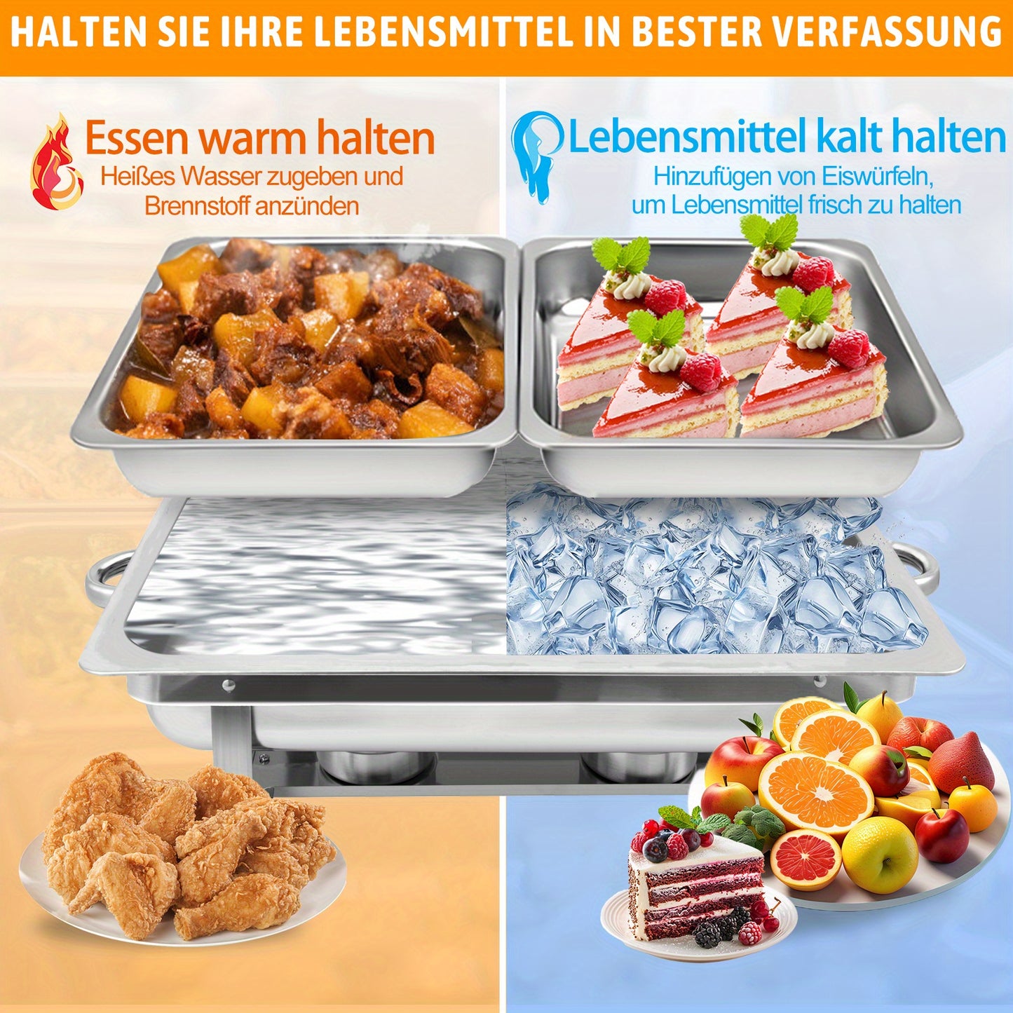 2/4/6/8 Stück 9L Chafing Dish Buffet Set Edelstahl mit halber Größe Lebensmittel Pfannen Wärmebehälter für Catering, Buffet und Party