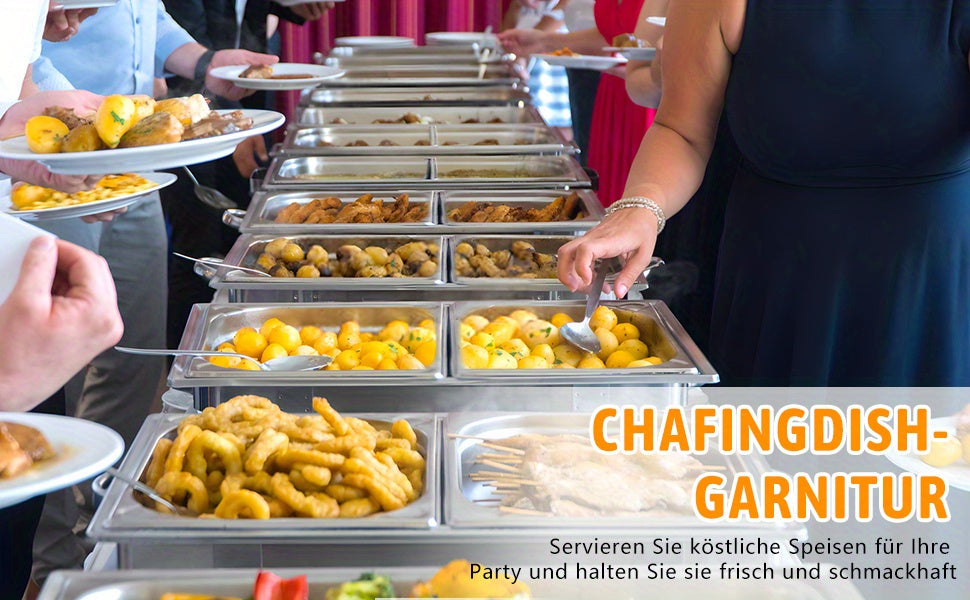 2/4/6/8 Stück 9L Chafing Dish Buffet Set Edelstahl mit halber Größe Lebensmittel Pfannen Wärmebehälter für Catering, Buffet und Party