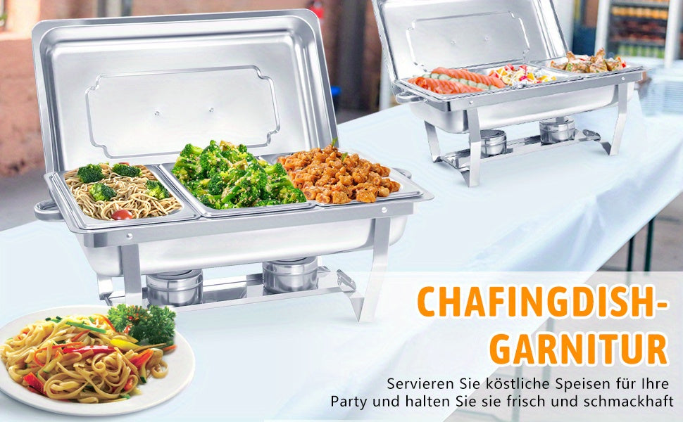 2/4/6/8 Stück 9L Edelstahl Chafing Dish Buffet Set mit 1/3 Größe Lebensmittel Pfannen Erwärmungsbehälter für Catering, Buffet und Party