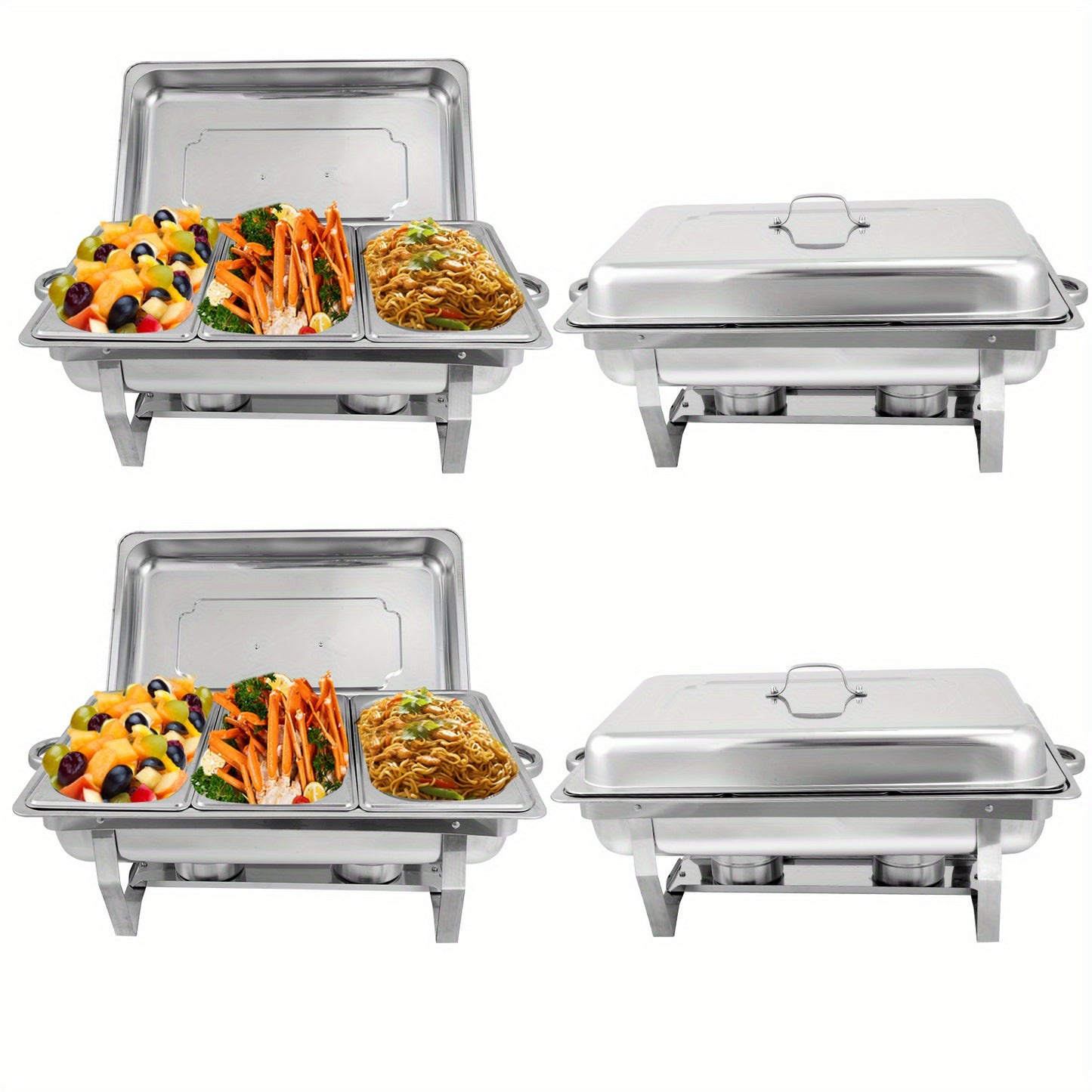 2/4/6/8 Stück 9L Edelstahl Chafing Dish Buffet Set mit 1/3 Größe Lebensmittel Pfannen Erwärmungsbehälter für Catering, Buffet und Party