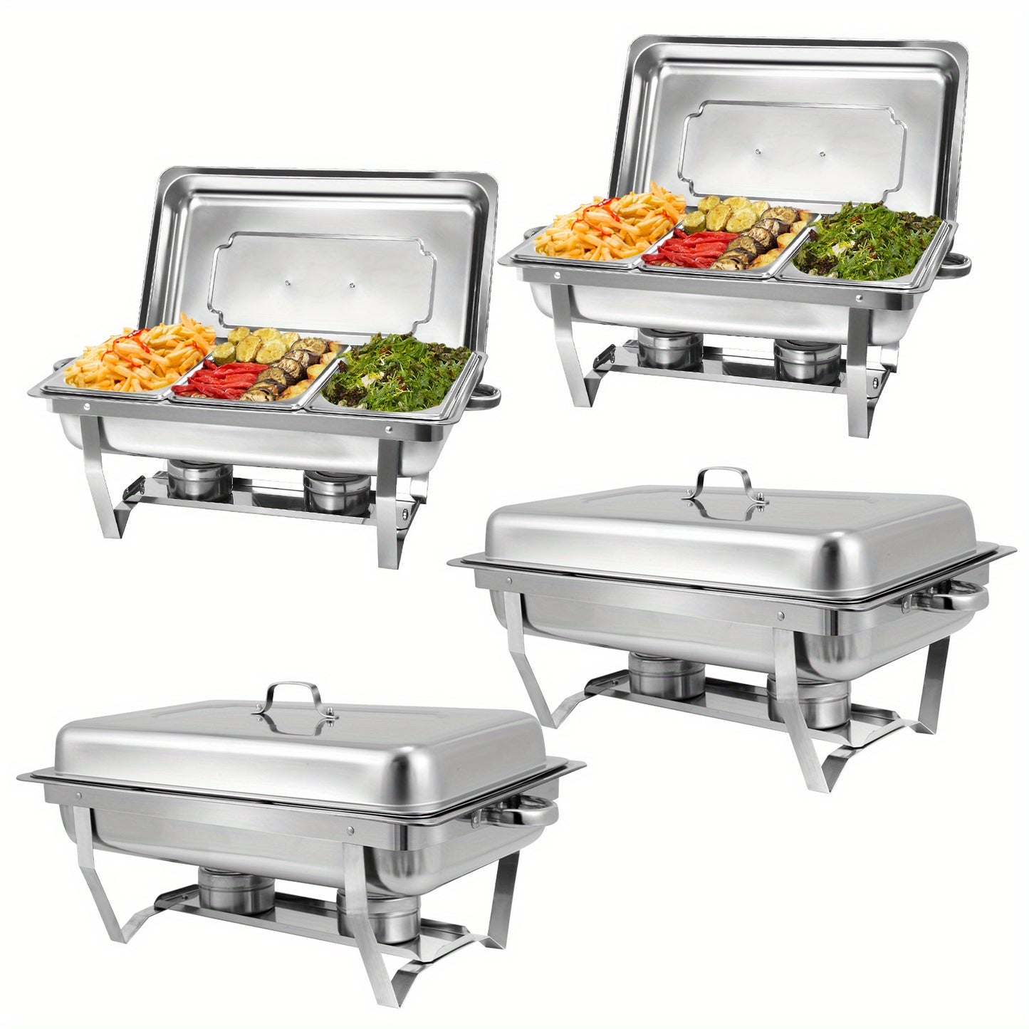 2/4/6/8 Stück 9L Edelstahl Chafing Dish Buffet Set mit 1/3 Größe Lebensmittel Pfannen Erwärmungsbehälter für Catering, Buffet und Party