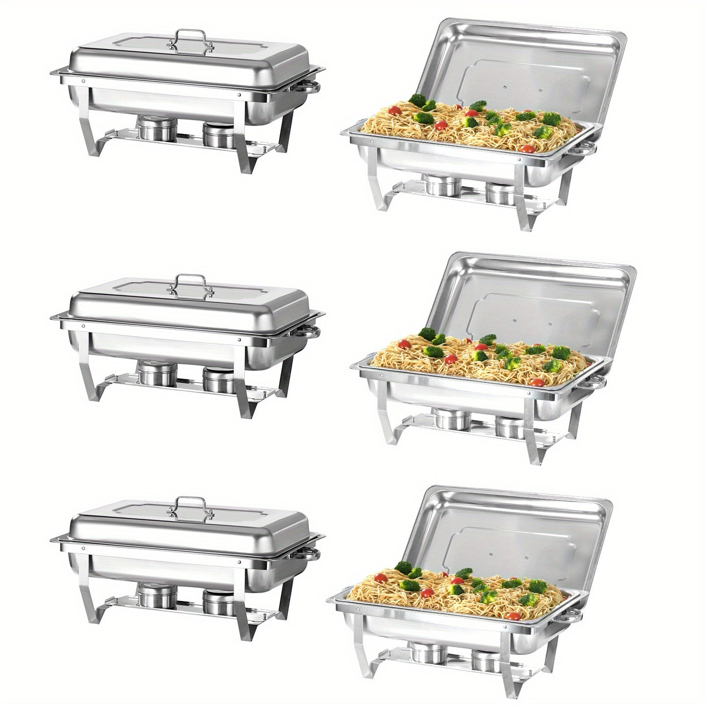 2/4/6/8 Stück 9L Chafing Dish Buffet Set Edelstahl Warmhaltebehälter Speisenwärmer Wärmebehälter für Catering, Buffet und Party