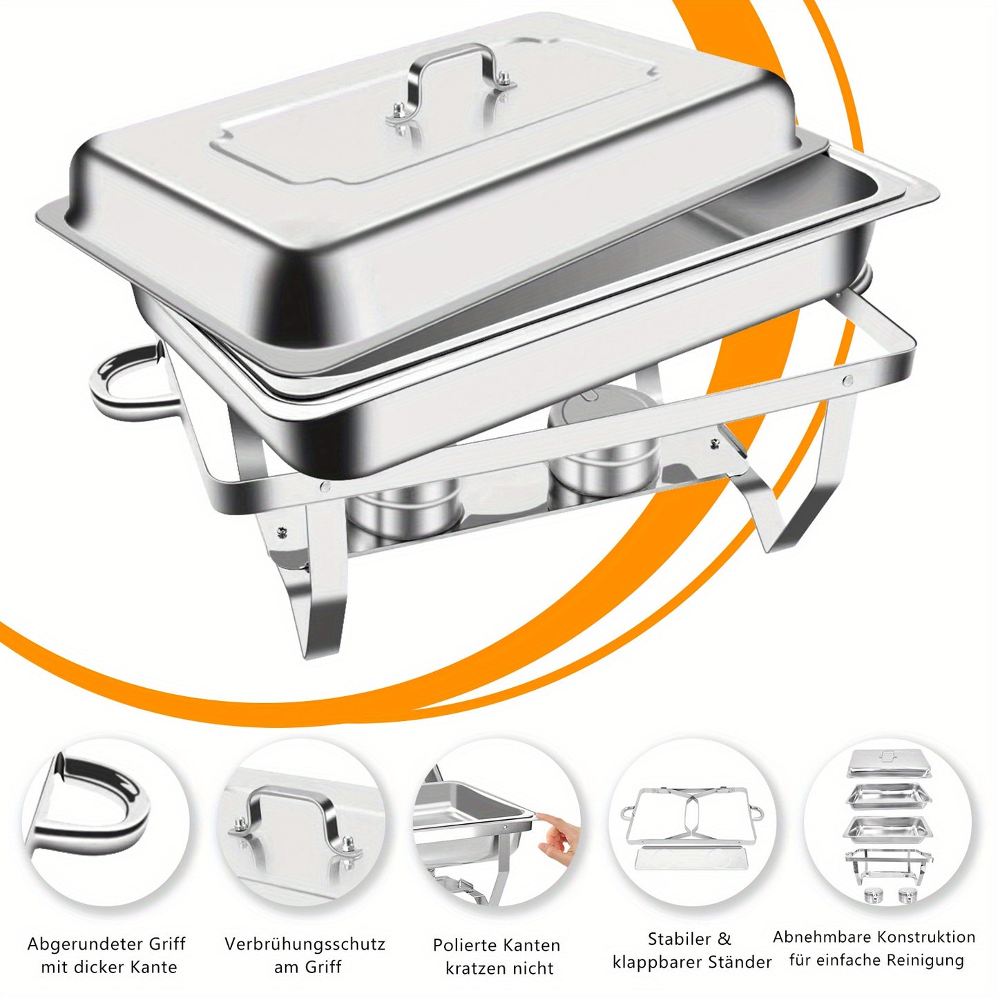 2/4/6/8 Stück 9L Chafing Dish Buffet Set Edelstahl Warmhaltebehälter Speisenwärmer Wärmebehälter für Catering, Buffet und Party