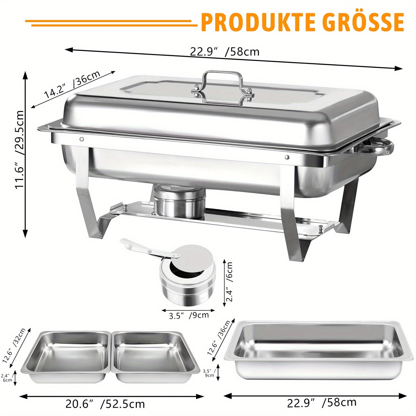 2/4/6/8 Stück 9L Chafing Dish Buffet Set Edelstahl mit halber Größe Lebensmittel Pfannen Wärmebehälter für Catering, Buffet und Party