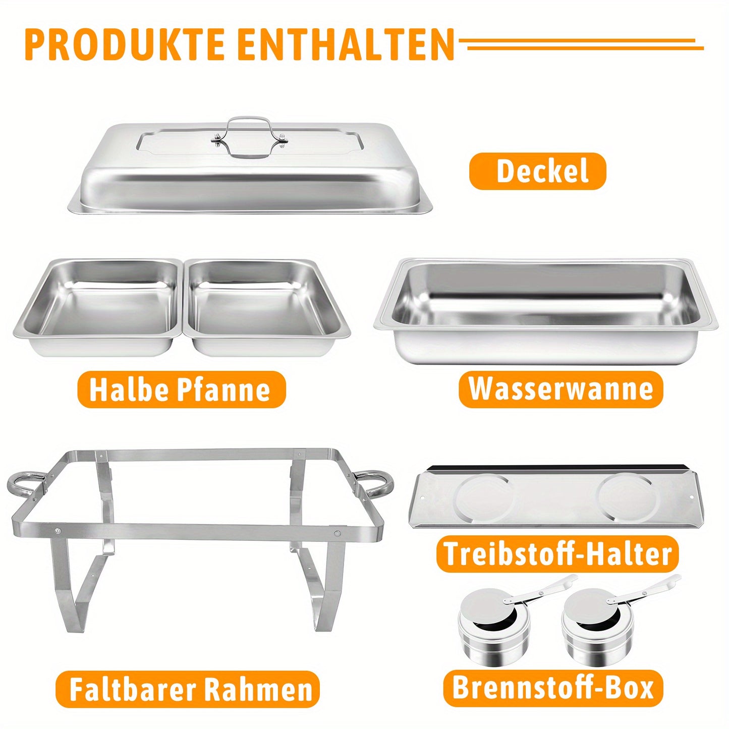 2/4/6/8 Stück 9L Chafing Dish Buffet Set Edelstahl mit halber Größe Lebensmittel Pfannen Wärmebehälter für Catering, Buffet und Party