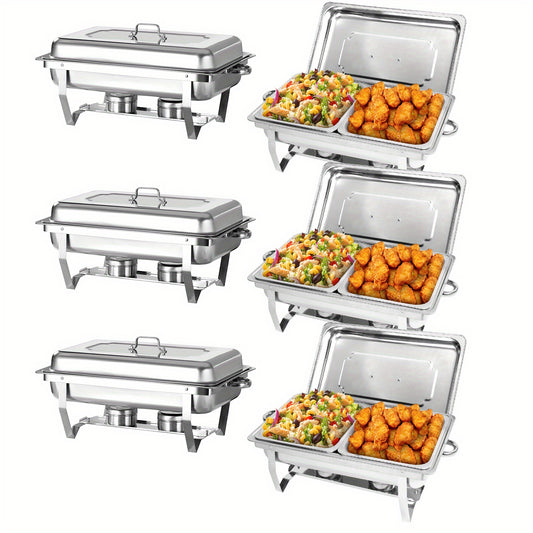 2/4/6/8 Stück 9L Chafing Dish Buffet Set Edelstahl mit halber Größe Lebensmittel Pfannen Wärmebehälter für Catering, Buffet und Party