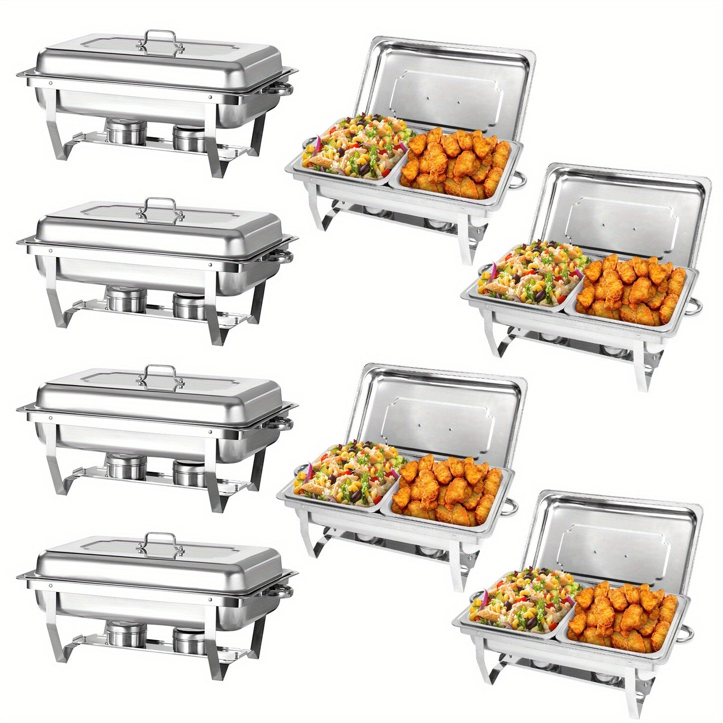 2/4/6/8 Stück 9L Chafing Dish Buffet Set Edelstahl mit halber Größe Lebensmittel Pfannen Wärmebehälter für Catering, Buffet und Party