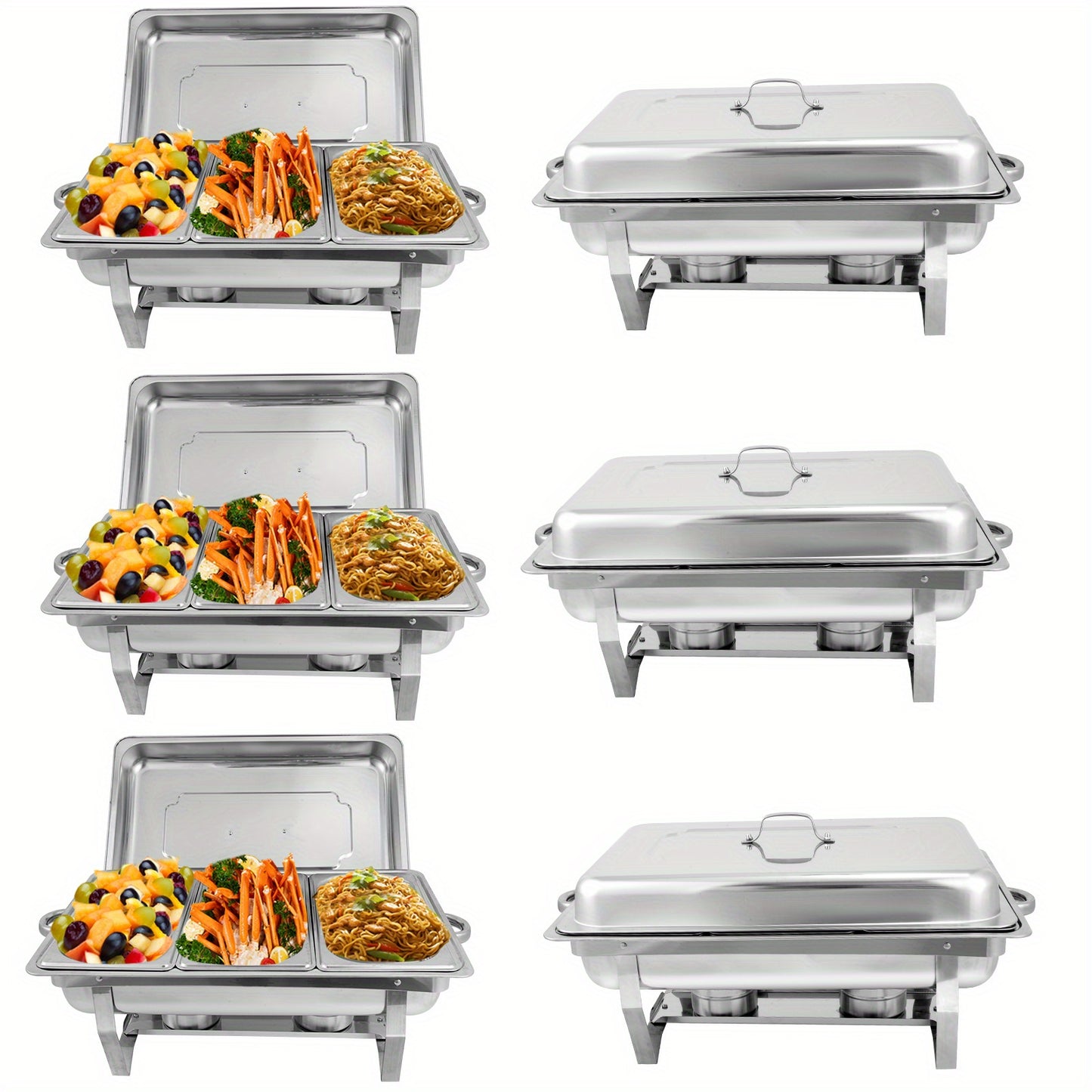 2/4/6/8 Stück 9L Edelstahl Chafing Dish Buffet Set mit 1/3 Größe Lebensmittel Pfannen Erwärmungsbehälter für Catering, Buffet und Party