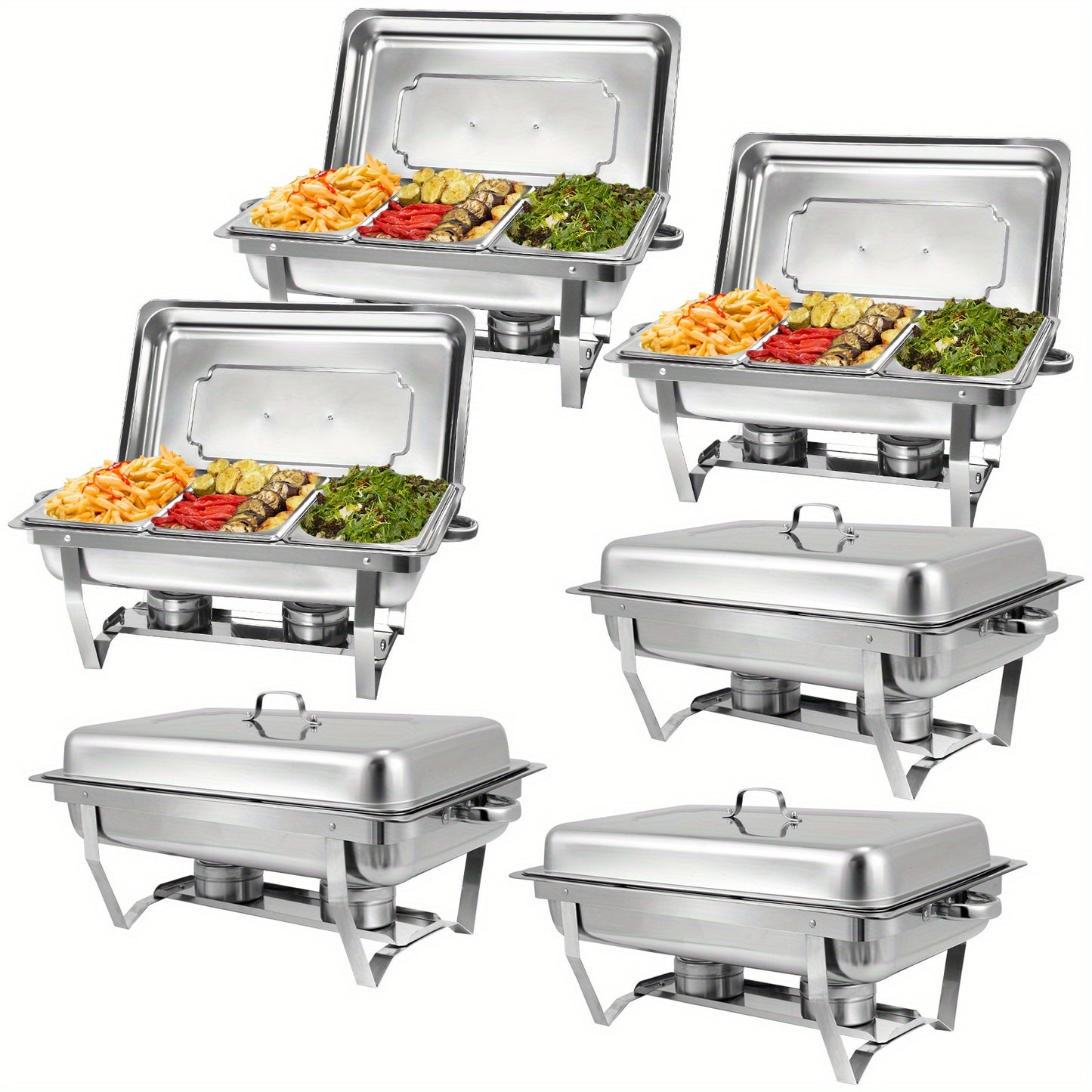 2/4/6/8 Stück 9L Edelstahl Chafing Dish Buffet Set mit 1/3 Größe Lebensmittel Pfannen Erwärmungsbehälter für Catering, Buffet und Party