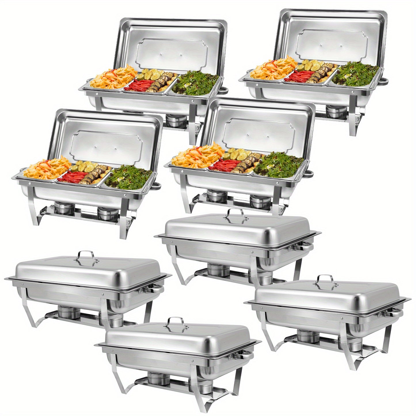 2/4/6/8 Stück 9L Edelstahl Chafing Dish Buffet Set mit 1/3 Größe Lebensmittel Pfannen Erwärmungsbehälter für Catering, Buffet und Party