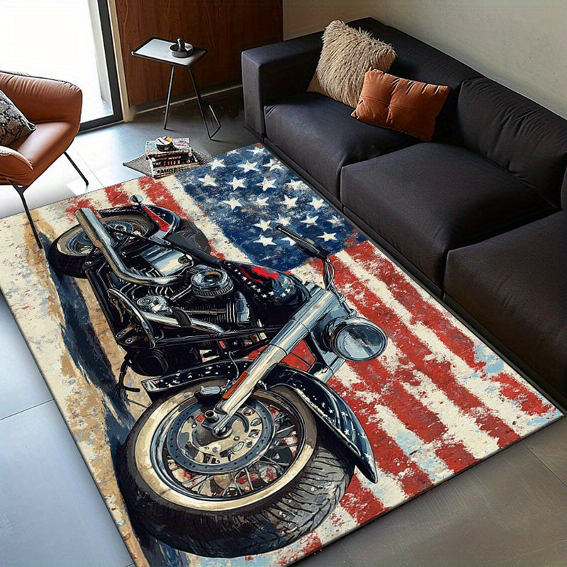 American Motorcycle 3D Print Area Rug - Non-Slip, Machine Washable Polyester Carpet for Living Room, Bedroom, Kitchen - Indoor Home Decor, Christmas Decor