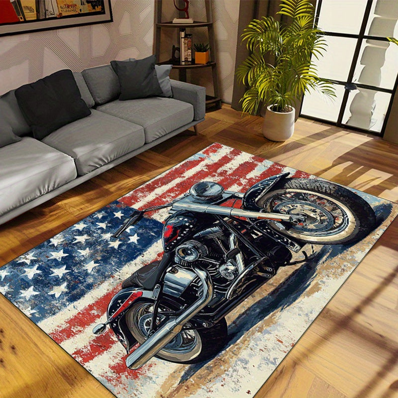 American Motorcycle 3D Print Area Rug - Non-Slip, Machine Washable Polyester Carpet for Living Room, Bedroom, Kitchen - Indoor Home Decor, Christmas Decor