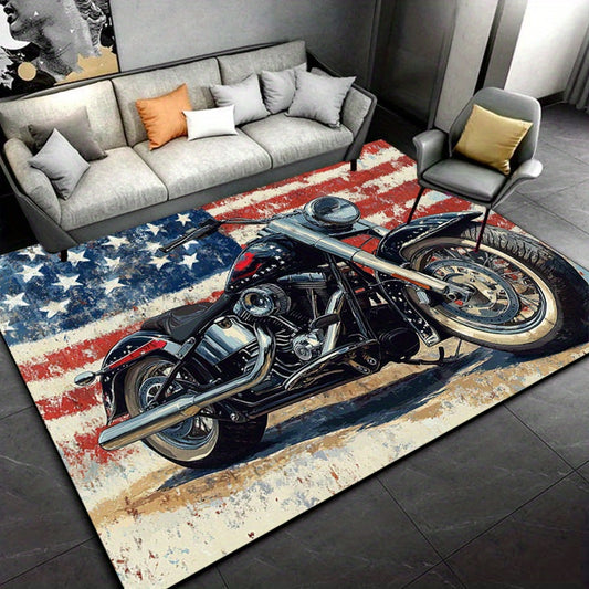 American Motorcycle 3D Print Area Rug - Non-Slip, Machine Washable Polyester Carpet for Living Room, Bedroom, Kitchen - Indoor Home Decor, Christmas Decor