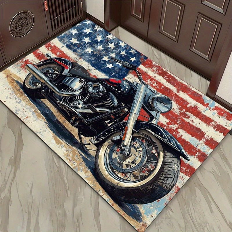 American Motorcycle 3D Print Area Rug - Non-Slip, Machine Washable Polyester Carpet for Living Room, Bedroom, Kitchen - Indoor Home Decor, Christmas Decor