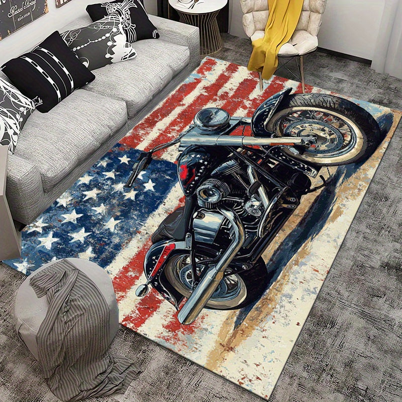 American Motorcycle 3D Print Area Rug - Non-Slip, Machine Washable Polyester Carpet for Living Room, Bedroom, Kitchen - Indoor Home Decor, Christmas Decor