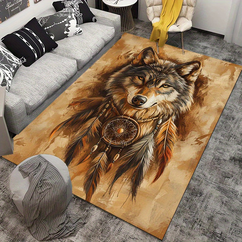 Dreamcatcher & Wolf 3D Printed Area Rug - Non-Slip, Large Rectangle Carpet for Living Room, Bedroom, Kitchen - Perfect Home Decor & Christmas Gift, Christmas Decor