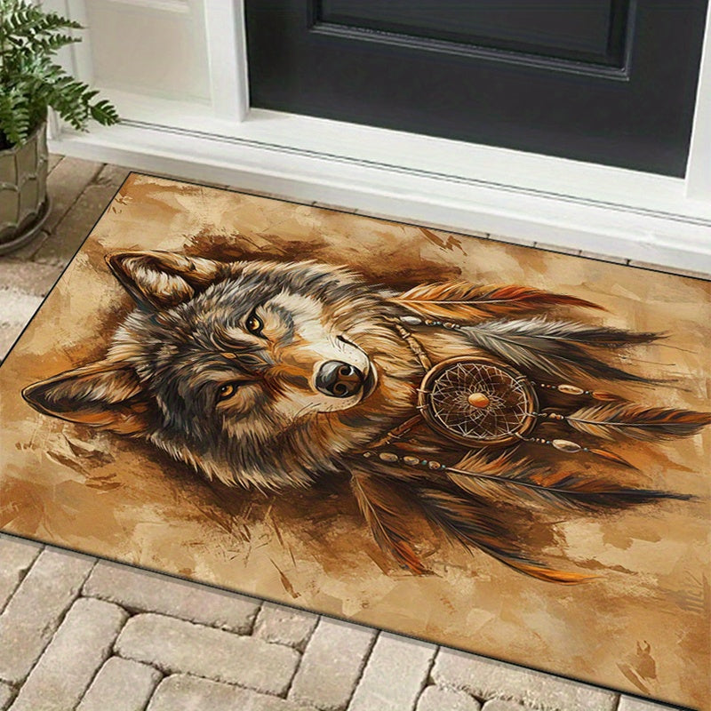 Dreamcatcher & Wolf 3D Printed Area Rug - Non-Slip, Large Rectangle Carpet for Living Room, Bedroom, Kitchen - Perfect Home Decor & Christmas Gift, Christmas Decor