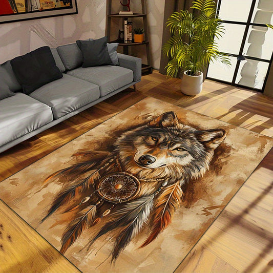 Dreamcatcher & Wolf 3D Printed Area Rug - Non-Slip, Large Rectangle Carpet for Living Room, Bedroom, Kitchen - Perfect Home Decor & Christmas Gift, Christmas Decor