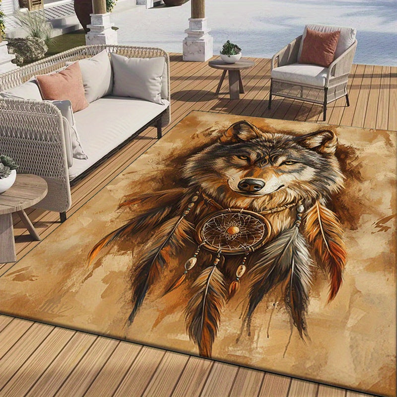 Dreamcatcher & Wolf 3D Printed Area Rug - Non-Slip, Large Rectangle Carpet for Living Room, Bedroom, Kitchen - Perfect Home Decor & Christmas Gift, Christmas Decor