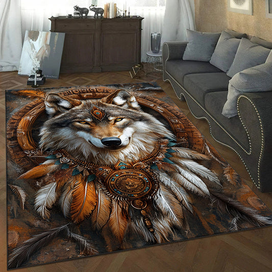 Stunning Wolf Head 3D Printed Area Rug - Non-Slip, Machine Washable Polyester Carpet for Living Room, Bedroom & Kitchen Decor, Perfect for Indoor/Outdoor Use, Large Rectangle Floor Mat, Christmas Decor