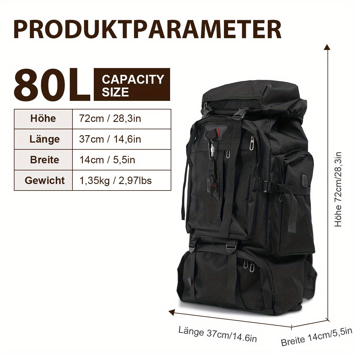 80L Large Capacity Multi-Function Backpack Hiking Backpack Sports Camping Outdoor Hiking Backpack Travel Backpack Bag