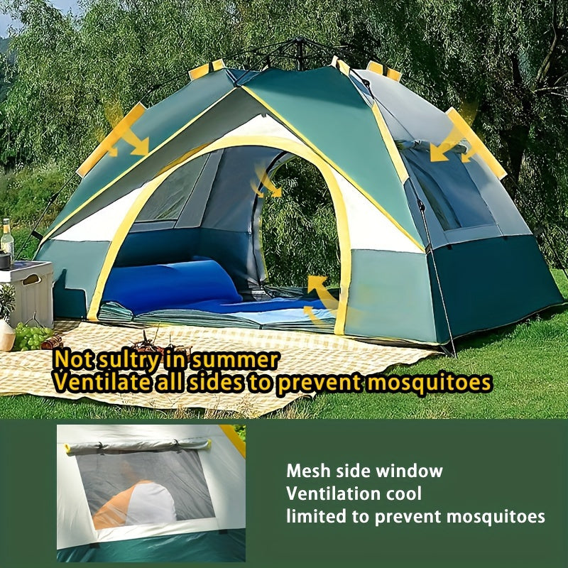 Waterproof and Windproof Double Door Tent with Linen Material and Rubber Stopper, Easy Setup, Family Camping Tent