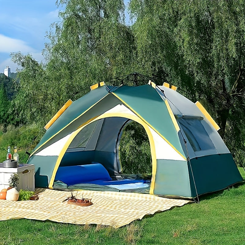 Waterproof and Windproof Double Door Tent with Linen Material and Rubber Stopper, Easy Setup, Family Camping Tent