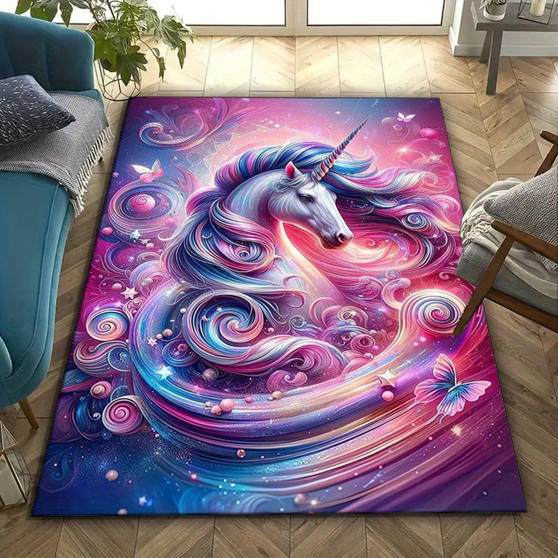 Luxurious Crystal Velvet Area Rug with Beautiful Horse & Dragon Design - Non-Slip, Perfect for Bedroom and Living Room Decor, Area Rugs Living Room