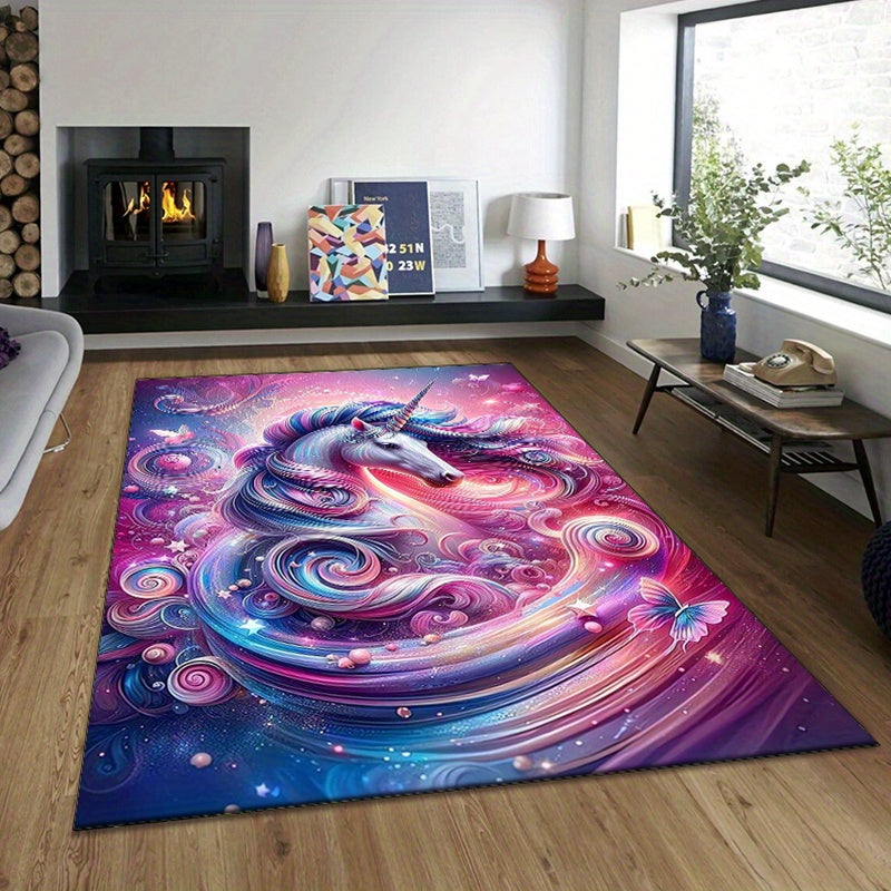 Luxurious Crystal Velvet Area Rug with Beautiful Horse & Dragon Design - Non-Slip, Perfect for Bedroom and Living Room Decor, Area Rugs Living Room