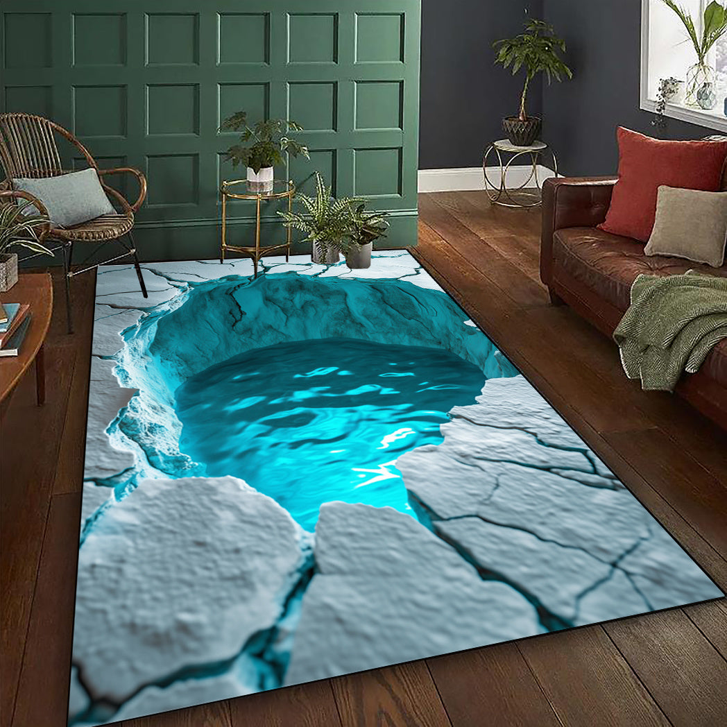 1pc 3D Pool Illusion Area Rug - Non-Slip, Shed-Free, Waterproof, Durable Polyester Fiber Carpet for Living Room, Bedroom, Bathroom, Kitchen, Indoor Home Decor, Machine Washable