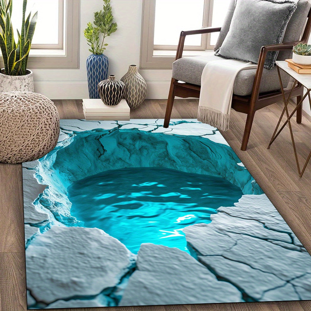 1pc 3D Pool Illusion Area Rug - Non-Slip, Shed-Free, Waterproof, Durable Polyester Fiber Carpet for Living Room, Bedroom, Bathroom, Kitchen, Indoor Home Decor, Machine Washable