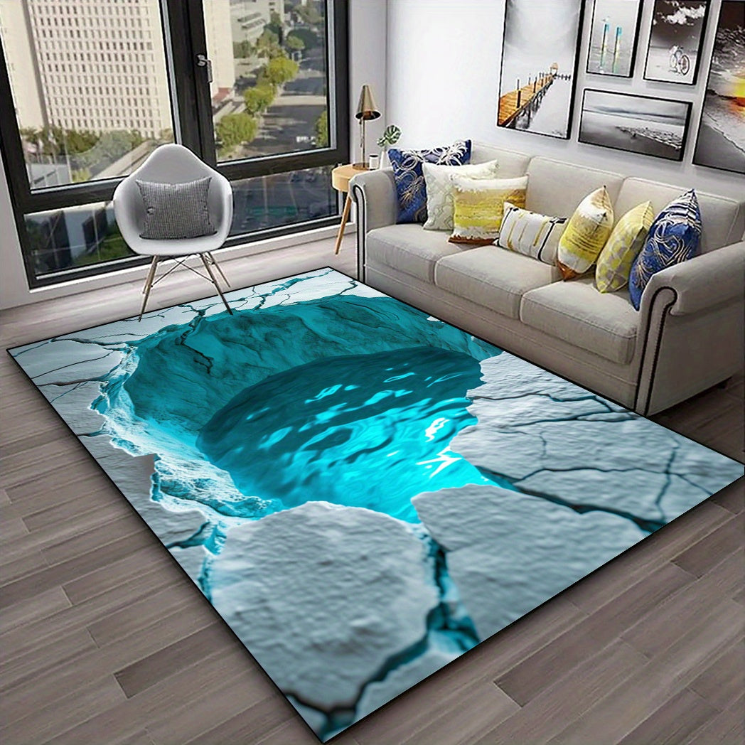 1pc 3D Pool Illusion Area Rug - Non-Slip, Shed-Free, Waterproof, Durable Polyester Fiber Carpet for Living Room, Bedroom, Bathroom, Kitchen, Indoor Home Decor, Machine Washable