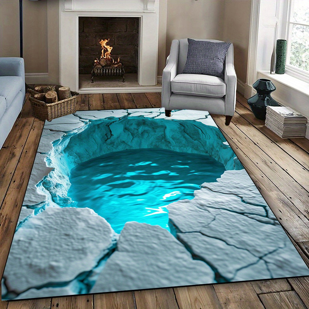 1pc 3D Pool Illusion Area Rug - Non-Slip, Shed-Free, Waterproof, Durable Polyester Fiber Carpet for Living Room, Bedroom, Bathroom, Kitchen, Indoor Home Decor, Machine Washable