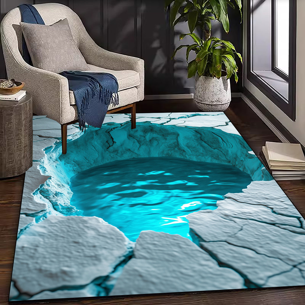 1pc 3D Pool Illusion Area Rug - Non-Slip, Shed-Free, Waterproof, Durable Polyester Fiber Carpet for Living Room, Bedroom, Bathroom, Kitchen, Indoor Home Decor, Machine Washable