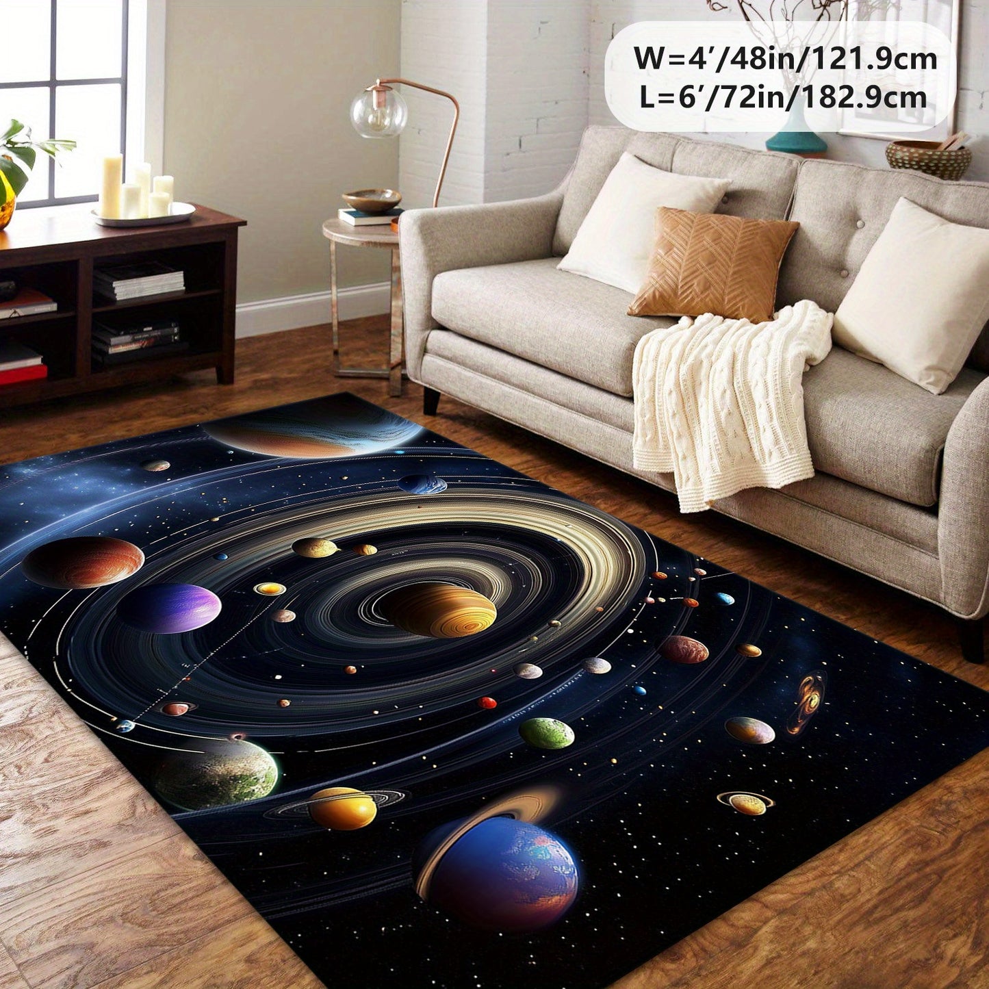 3D Space Galaxy Pattern Area Rug, Crystal Velvet 800gsm, Non-Slip, Machine Washable, Multi-Size Options (60.96x91.44cm, 91.44x152.4cm, 121.92x182.88cm, 152.4x213.36cm, 182.88x274.32cm), Home & Outdoor Decor, Living Room, Sofa