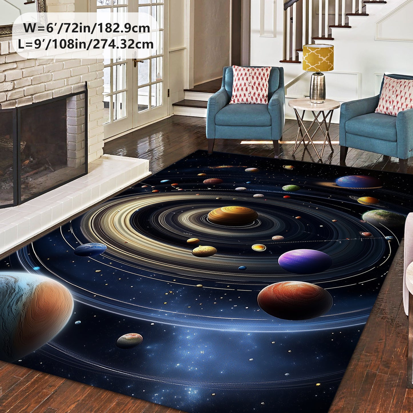 3D Space Galaxy Pattern Area Rug, Crystal Velvet 800gsm, Non-Slip, Machine Washable, Multi-Size Options (60.96x91.44cm, 91.44x152.4cm, 121.92x182.88cm, 152.4x213.36cm, 182.88x274.32cm), Home & Outdoor Decor, Living Room, Sofa