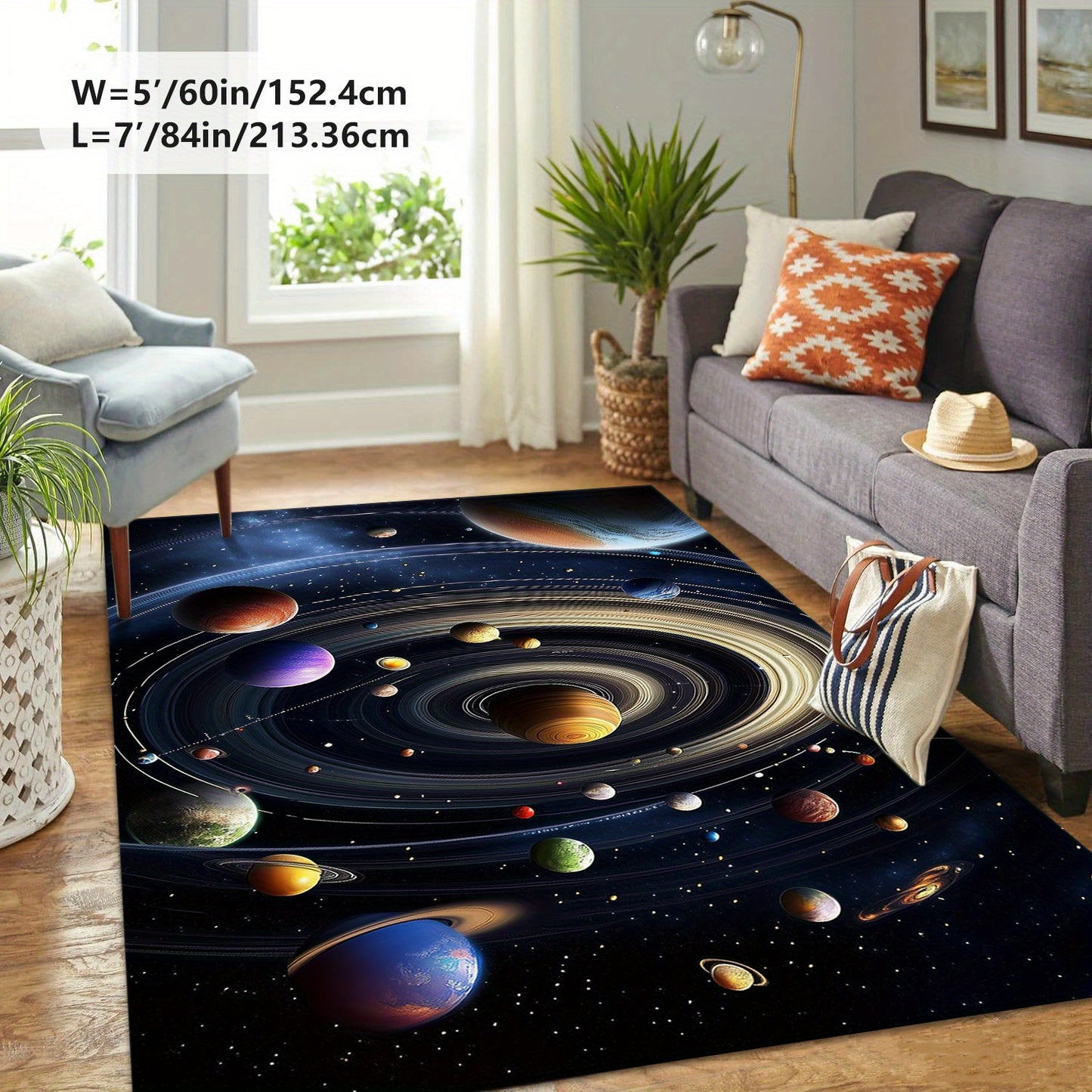 3D Space Galaxy Pattern Area Rug, Crystal Velvet 800gsm, Non-Slip, Machine Washable, Multi-Size Options (60.96x91.44cm, 91.44x152.4cm, 121.92x182.88cm, 152.4x213.36cm, 182.88x274.32cm), Home & Outdoor Decor, Living Room, Sofa