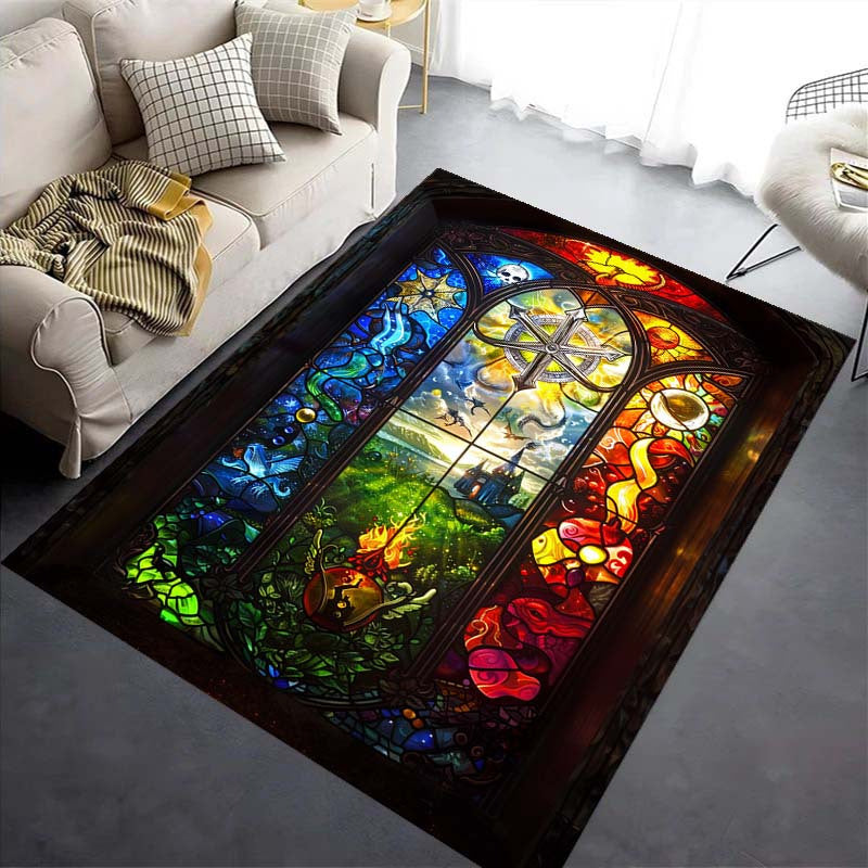 Enchanted Castle Dragon Print Non-Slip Rug - Plush Crystal Velvet, Perfect for Bedroom, Living Room, Dorm & Outdoor Decor - Ideal Holiday Gift, Door Mat, Yoga Mat, 800g Per Square Meter