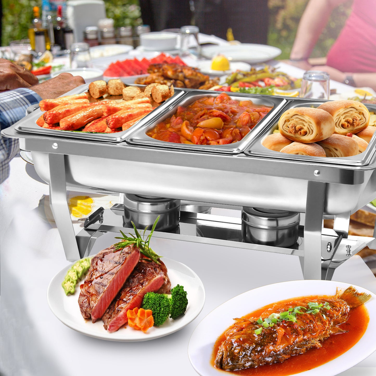 9L 2/4/6/8pcs Chafing Dish Edelstahl Buffet-Set Warmhaltebehälter Speisenwärmer Wärmebehälter Rechaud für Catering, Buffet und Party