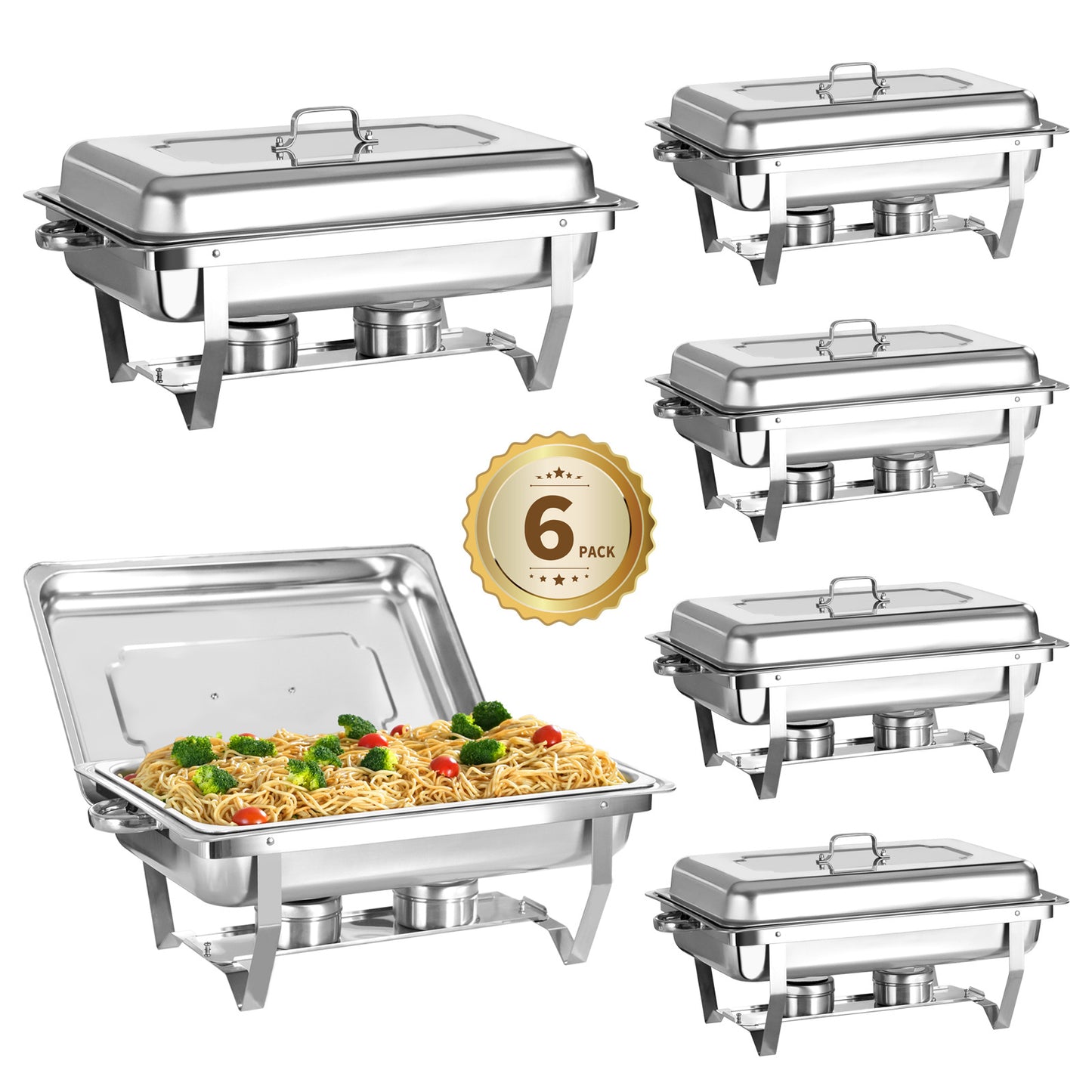 9L 2/4/6/8pcs Chafing Dish Stainless Steel Buffet Set Food Warmer Heat Container Rechaud for Catering, Buffet, And Party, 1/1GN Container