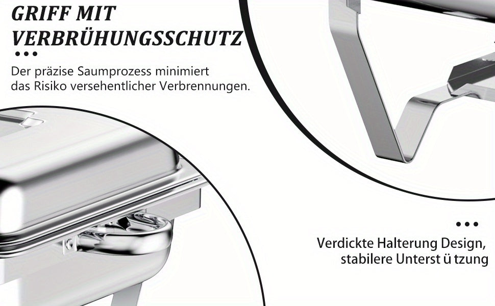 9L 2/4/6/8pcs Chafing Dish Edelstahl Buffet-Set Warmhaltebehälter Speisenwärmer Wärmebehälter Rechaud für Catering, Buffet und Party