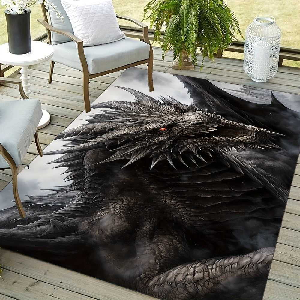 Dragon Design Non-Slip Area Rug – Hand Washable Polyester Rectangular Mat for Bedroom, Living Room, Game Room – Indoor/Outdoor Washable Carpet with Non-Slip Feature – Decorative Dragon Printed Rug