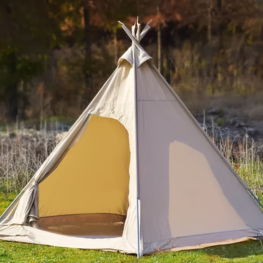 4-Person Beige Pyramid Tent with Iron Frame - Breathable Double Layer, Easy Setup, Zipper Closure, Rainfly, UV & Waterproof for All Seasons - Ideal for Valentine'S Day, Easter, Outdoor Activities