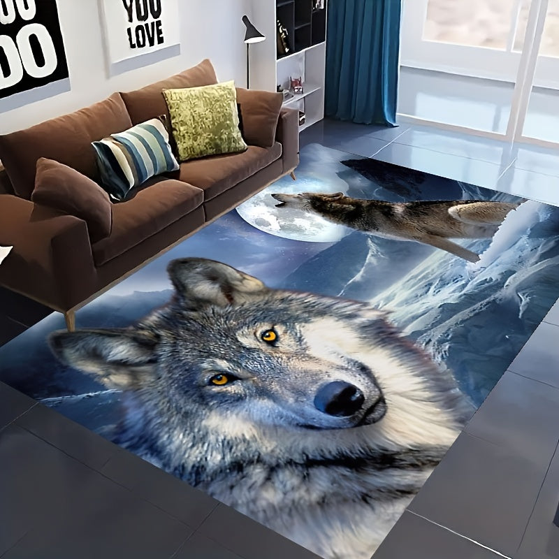 1pc 3D Snow Wolf Print Rug, Psychedelic Motif Carpet, Washable Soft Floor Mat, For Living Room Bedroom Bathroom Kitchen Sink Laundry Room Office Home Decor Indoor Decor Room Supplies Bedside Accessories